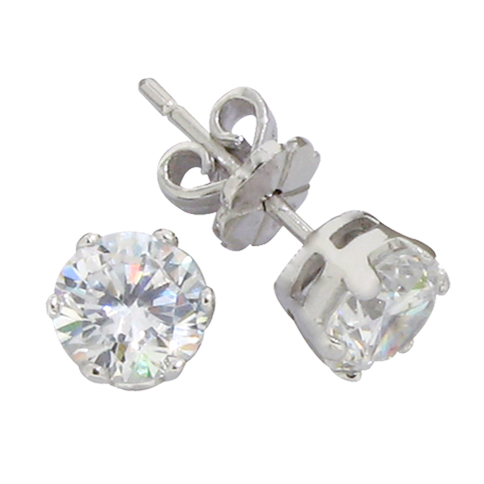 Brilliant 1.5 carat 6 millimeter Diamond Simulant prong set Stud Earrings in silver