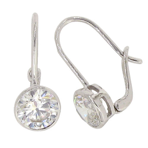 Brilliant 2carat  6.75 millimeter Diamond Simulant bezel set Hook Drop with lock 