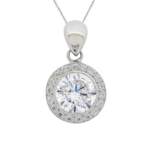 halo diamond simulant bezel set pendant