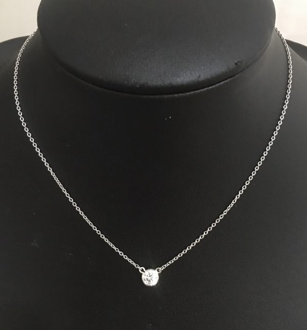 Tiffany inspired Diamonds by the Yard Single Stone. Necklace with float pendant 1ct (5.25 mm) Diamond Simulant in bezel set. 