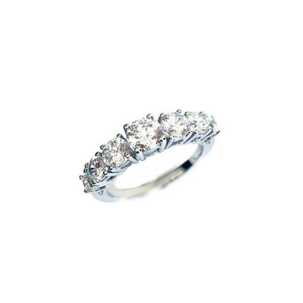 Ring Half band eternity Diamonds Simulant Brilliant prongs set Sterling Silver White gold plating.