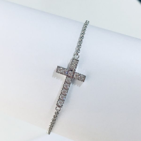 Stylish Cross Bracelet in Sterling Silver with white gold plating.