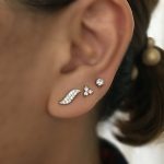 Leaf shape stud earriLeaf shape stud earrings set with lab created diamond simulants.ngs set with lab created diamond simulants.